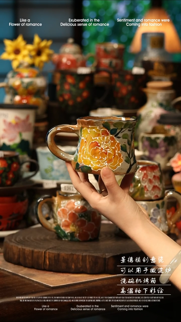 陶瓷随机一个景德镇高温釉下彩手工手绘款式@A0361@