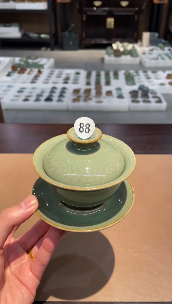 88窑承青瓷梅子青三才