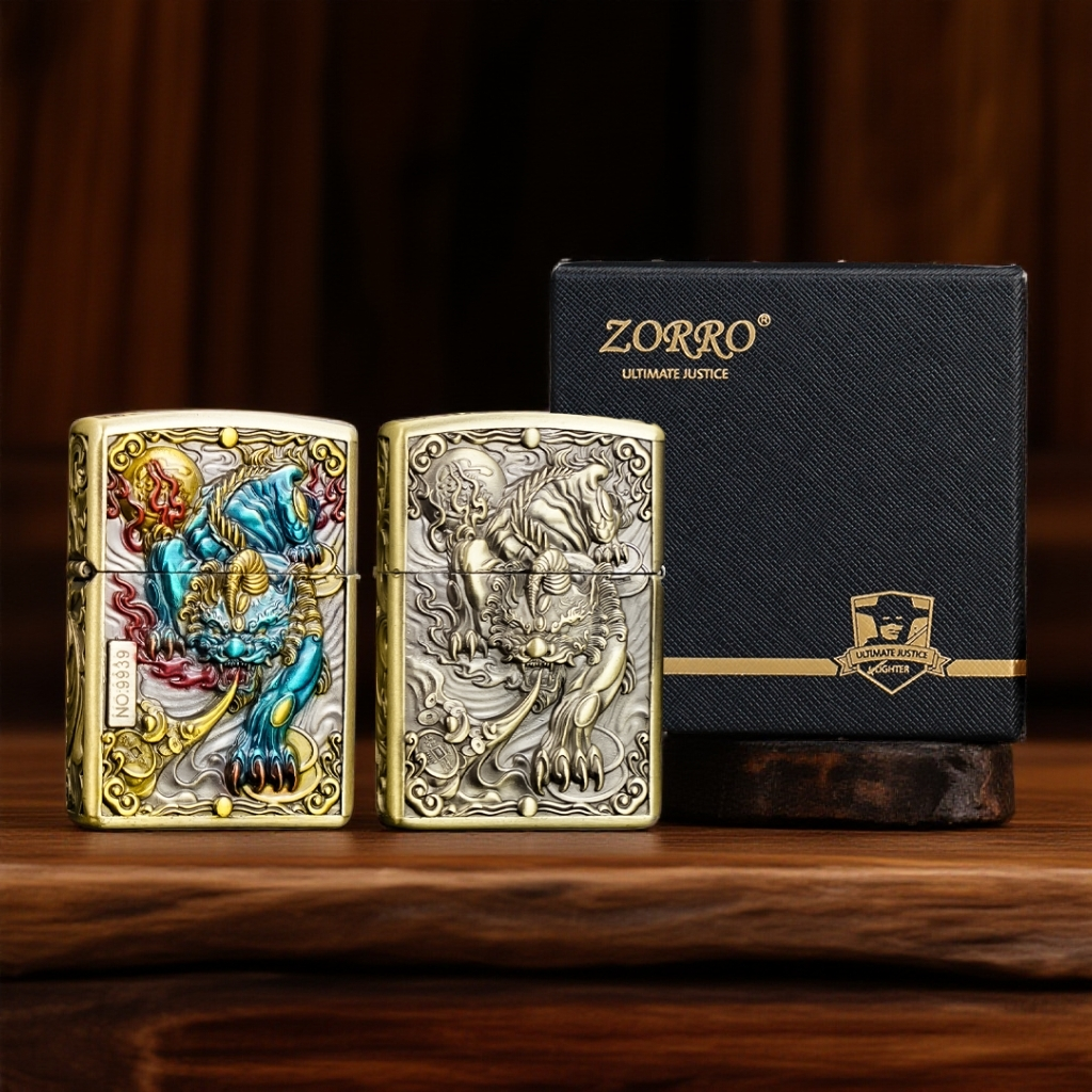 ZORRO佐罗防风煤油打火机貔貅盔甲珐琅彩浮雕ZK29工艺男士个性