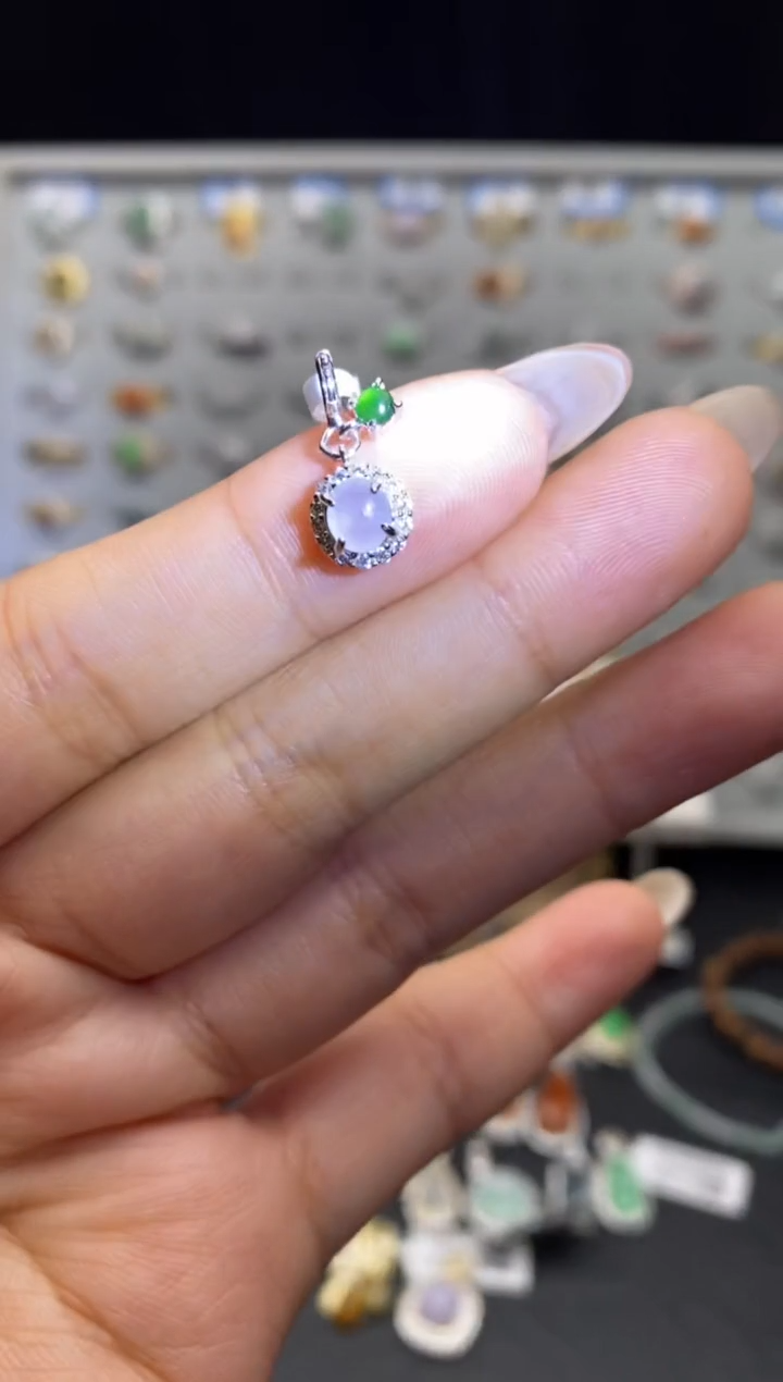 银S925镶嵌戒指翡翠花*天然A货翡翠