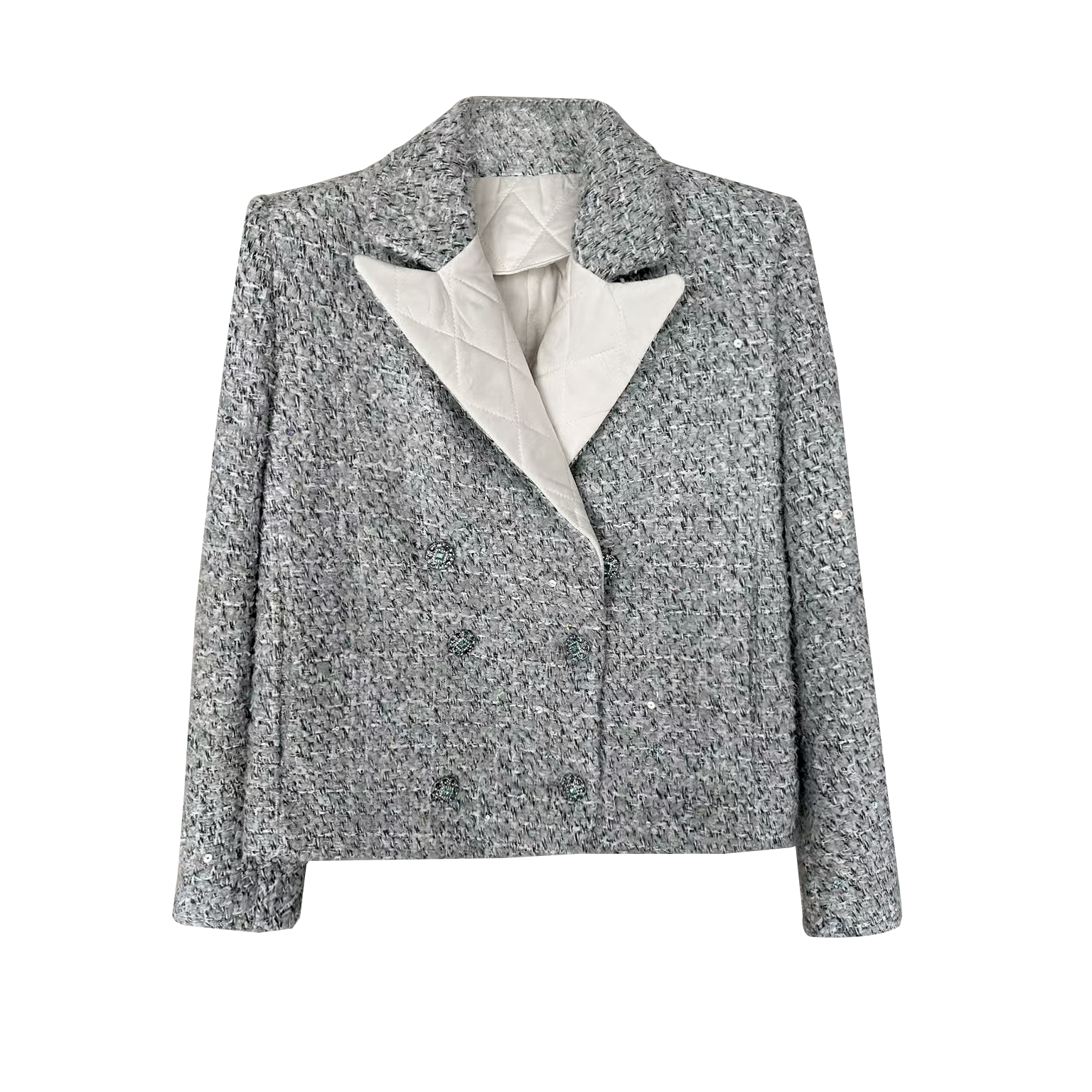 RainieQing【雾凇冰蓝】独家定制设计感西装小香风特调蓝钻石扣外套