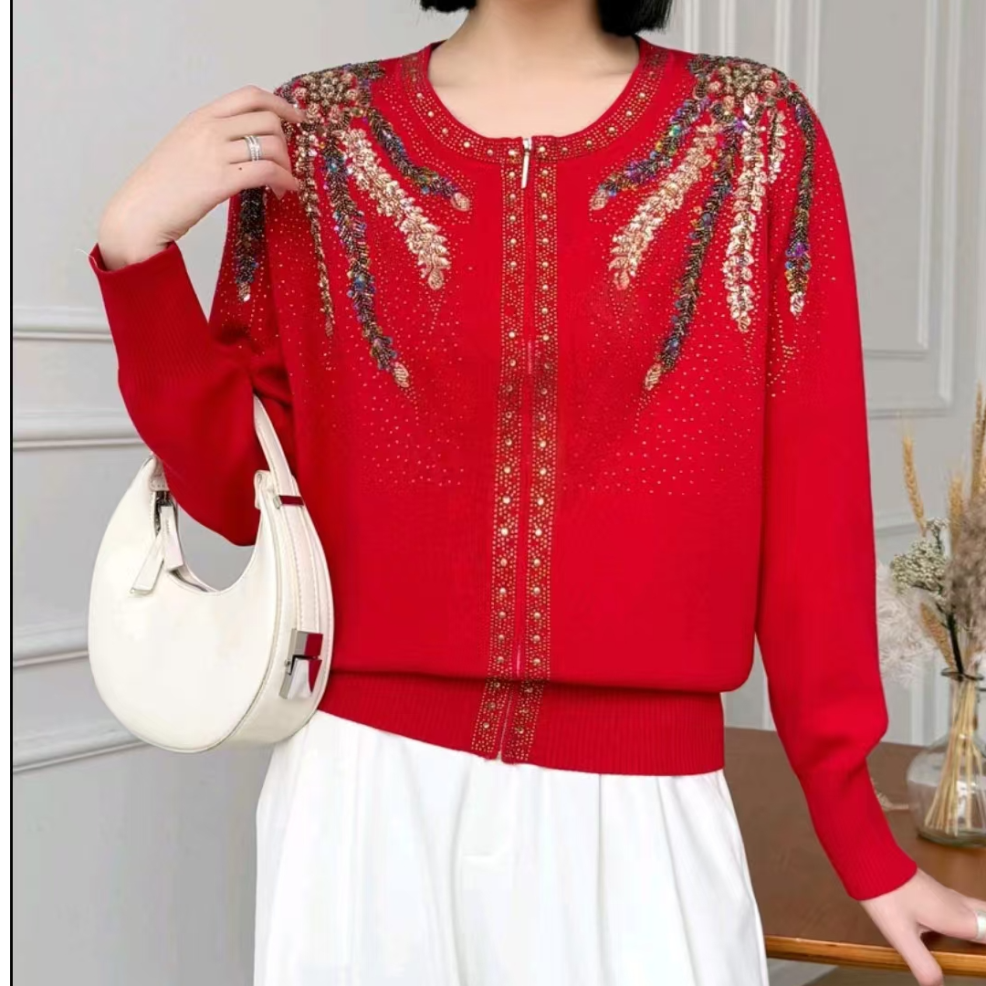 荣澜大码秋冬新款洋气重工刺绣镶钻女士时尚百搭网红女装5285款