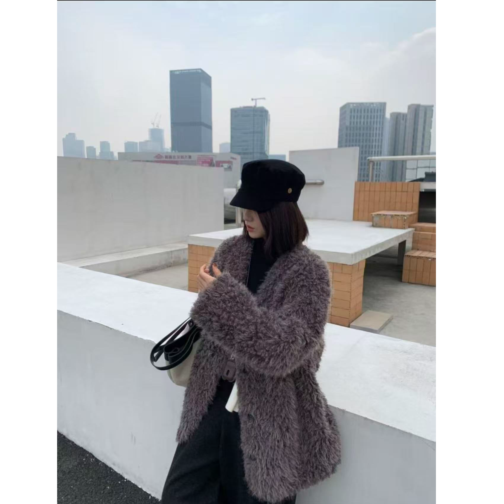 中长款卷卷毛仿皮毛一体外套