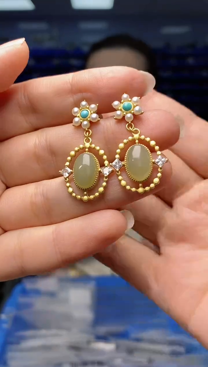 【闪购商品】和田玉耳饰银S925镶嵌EZ1937