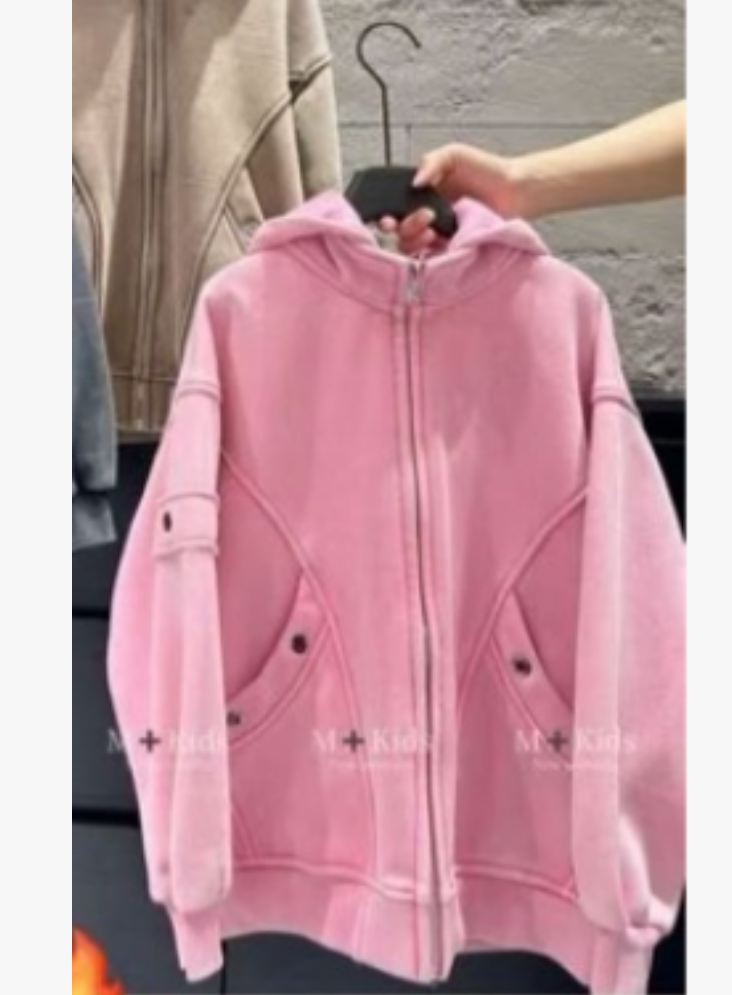 511172 韩版休闲时尚百搭舒适儿童冬款加绒开衫连帽卫衣外套