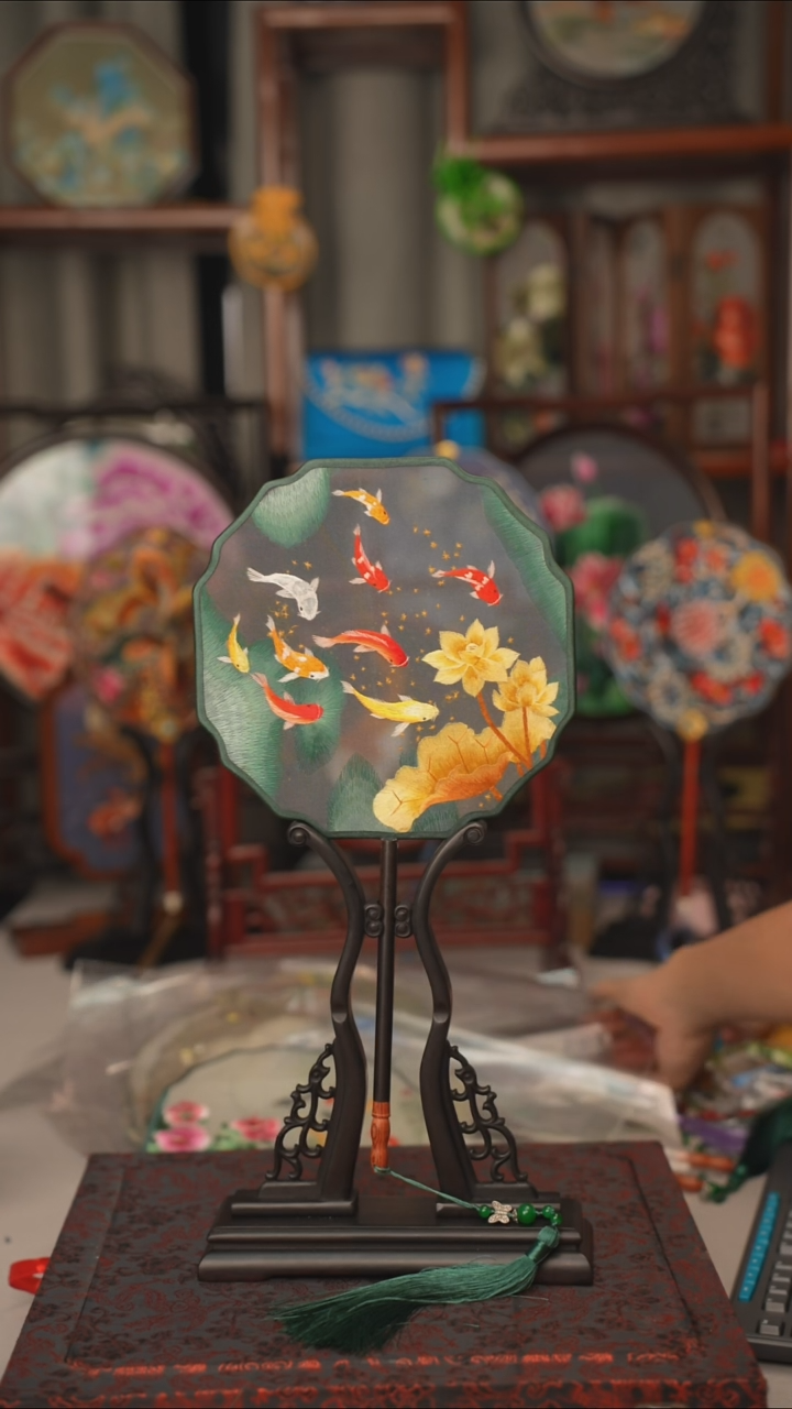 扇子团扇 绣花双面非遗