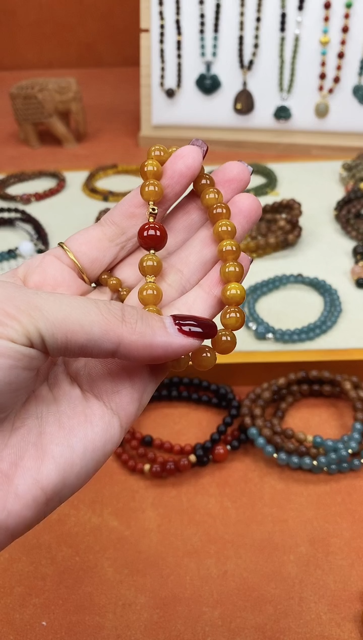 手链蜜蜡未镶嵌单圈蜜蜡08南红玛瑙手串