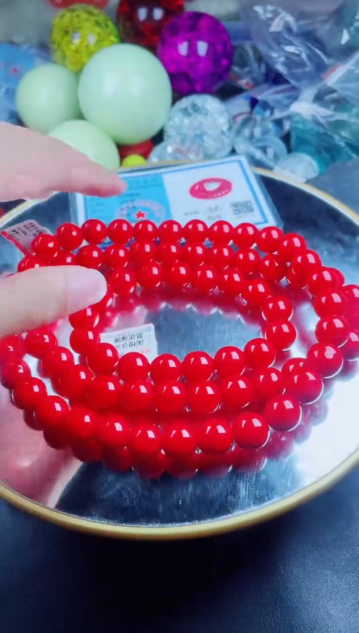 硅化珊瑚（珊瑚玉）未镶嵌颈饰红珊项链套装卡12