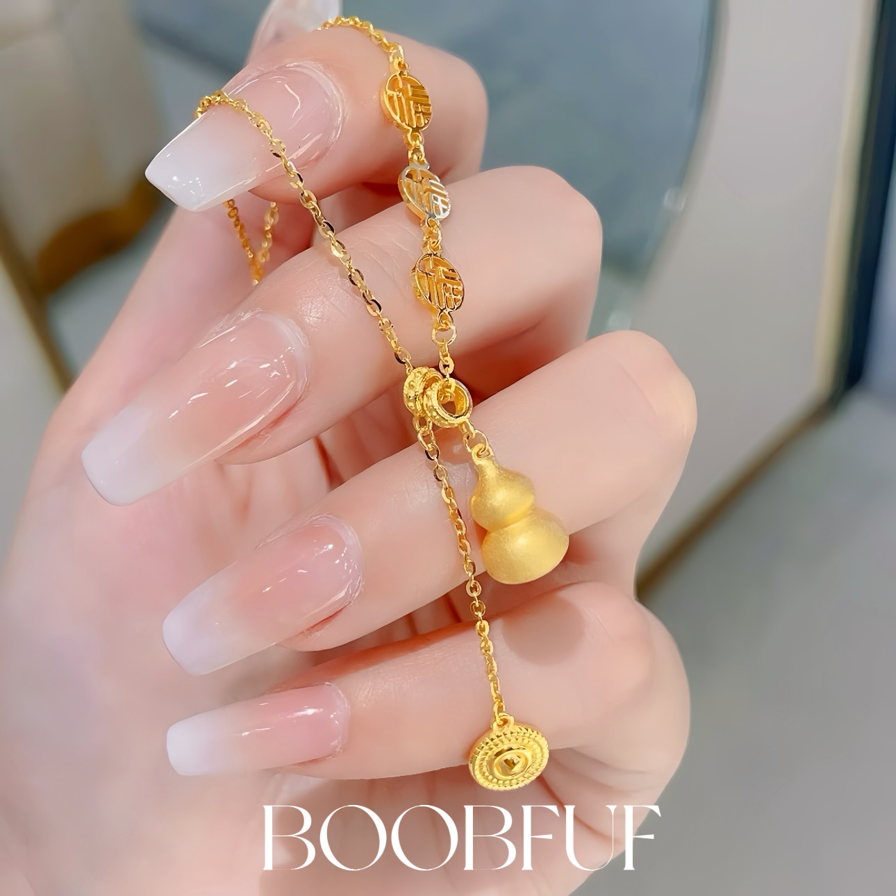 铜合金项链 新中式流苏福字葫芦项链轻奢女款百搭精致小众毛衣链