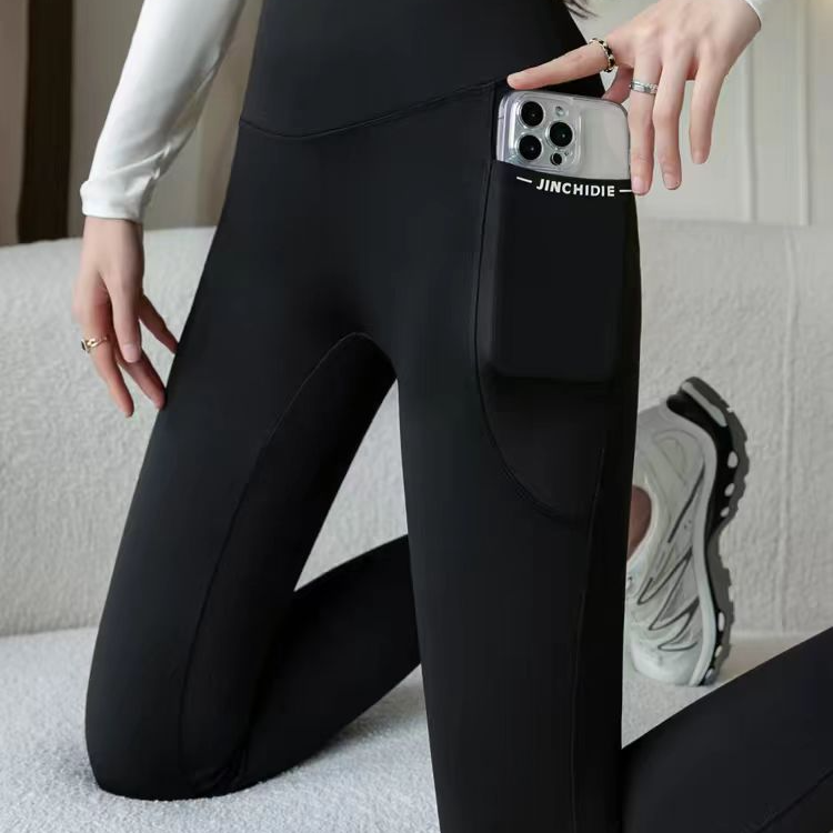 黑色印花修身提臀瑜伽裤