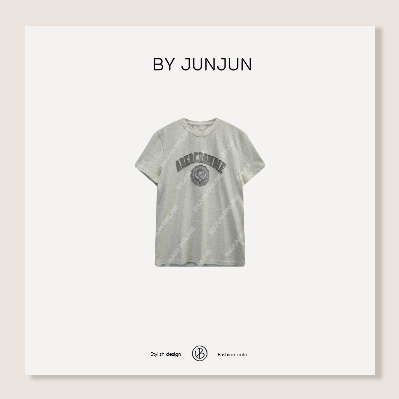 ByJunjun贴布刺绣圆领短袖T恤百搭休息打底衫