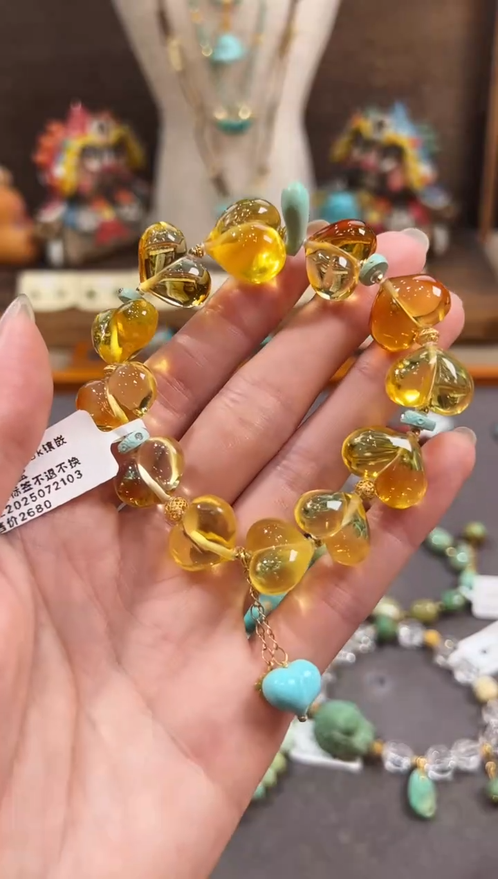 18K金镶嵌蜜蜡手链蜜蜡手链