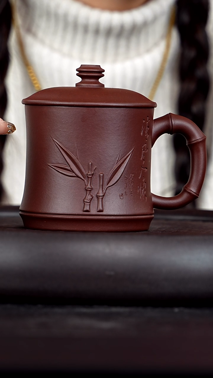 【闪购商品】紫砂茶杯低槽清竹节贴竹叶