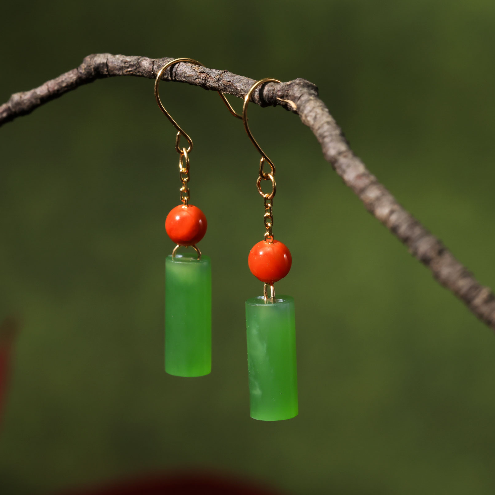 【意婵】《聆听》18k金天然和田玉碧玉路路通耳饰南红-917270