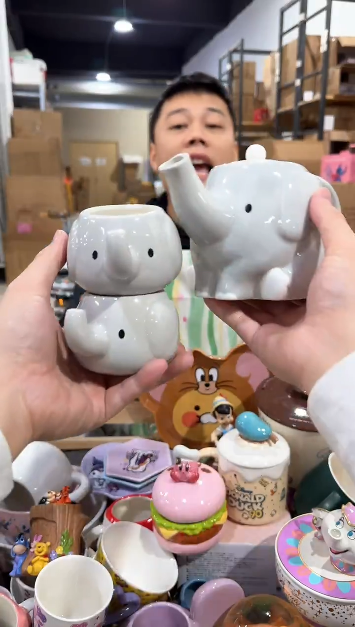 瓷片原盒大象茶壶套组