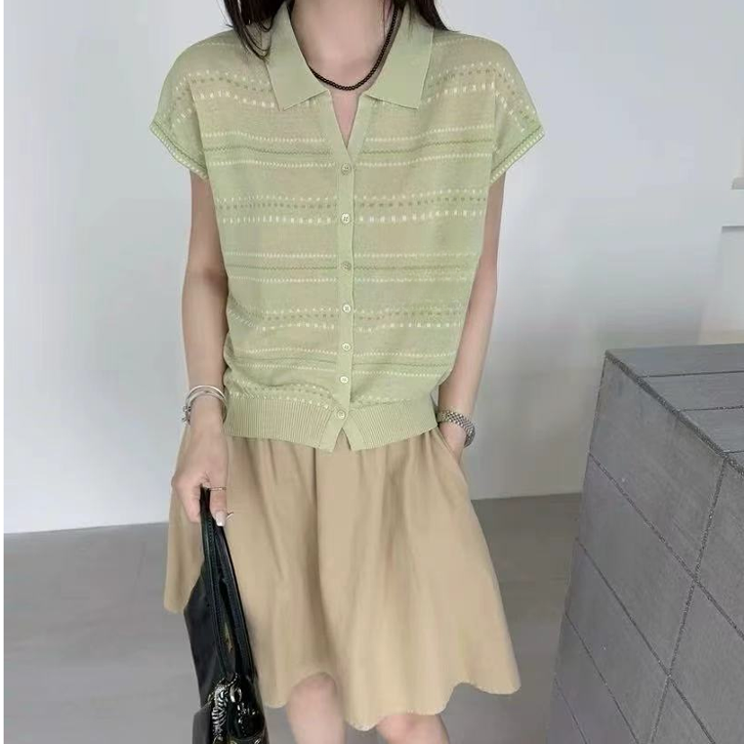 【欧琲】Z068#POLO领针织开衫上衣