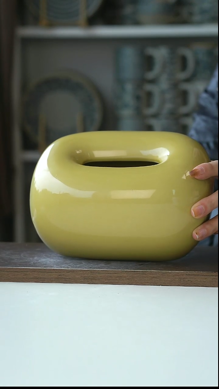 陶姜黄色面包纸巾盒17cm@4-2@微瑕