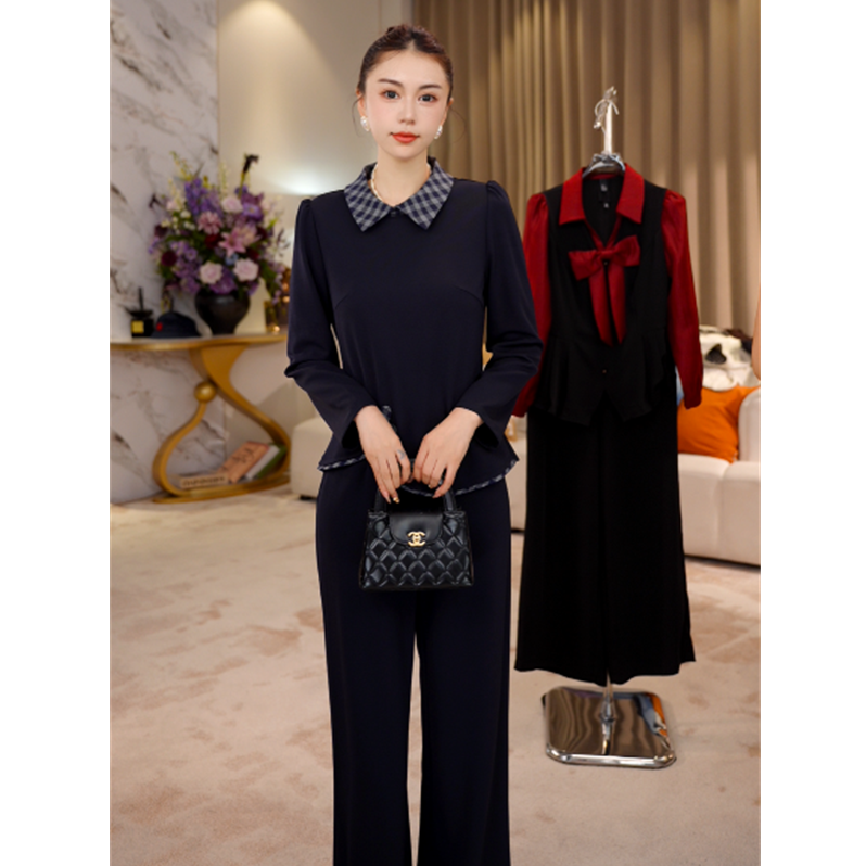 G9281时尚套装女2025秋季新款减龄妈妈装修身显瘦阔腿裤两件套