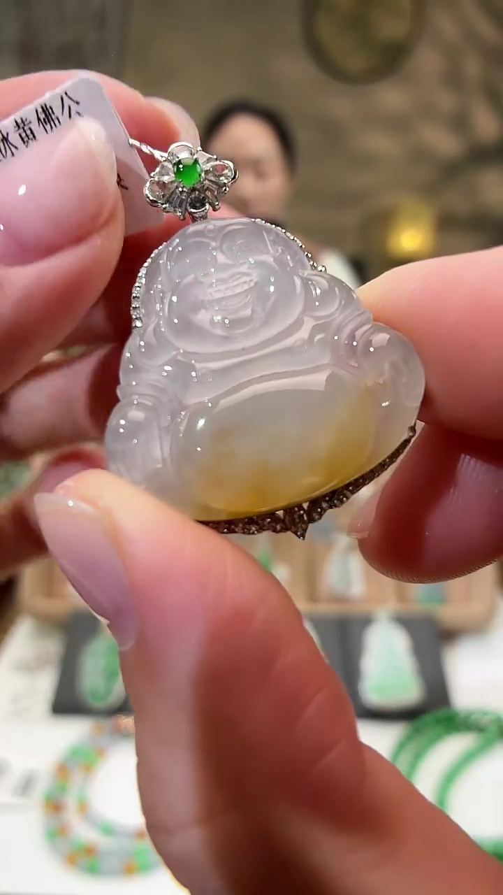 吊坠(不含链)18K金镶嵌翡翠佛公