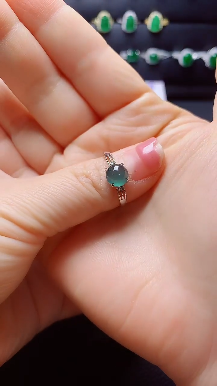 银S925镶嵌戒指翡翠天然翡翠A货s925银镶