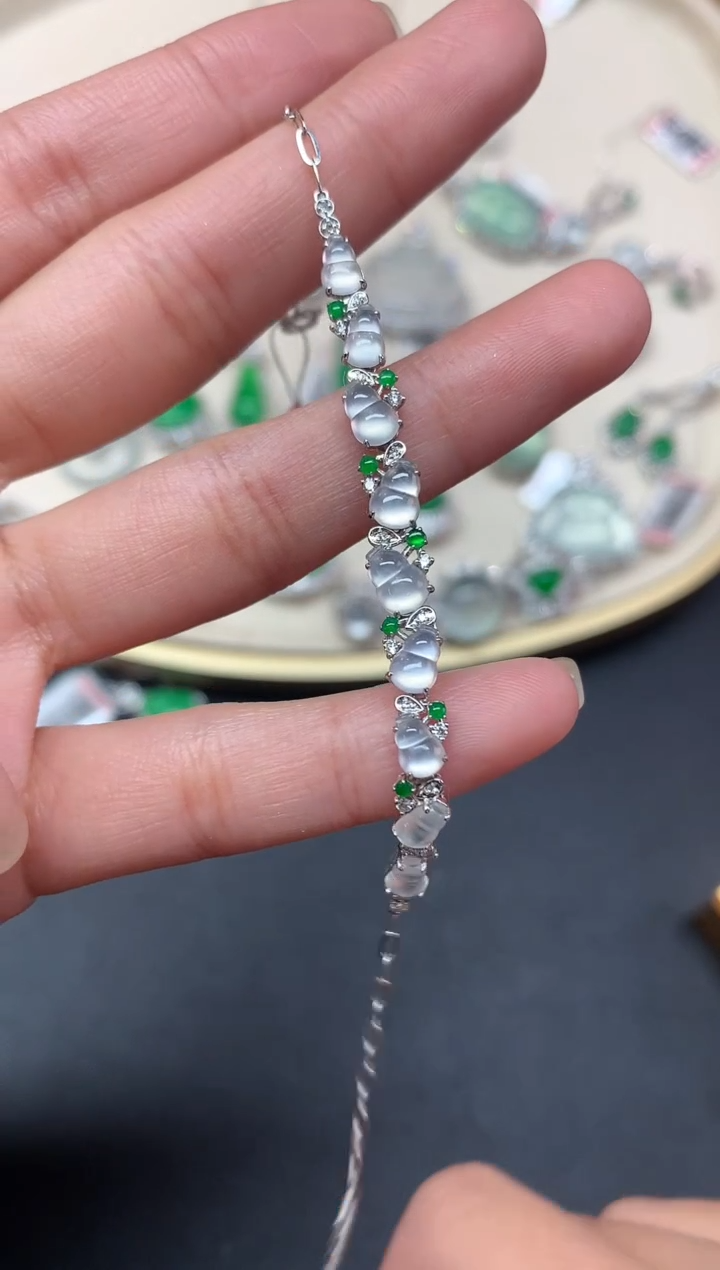 【闪购商品】翡翠手链18K金镶嵌手链A108|6800