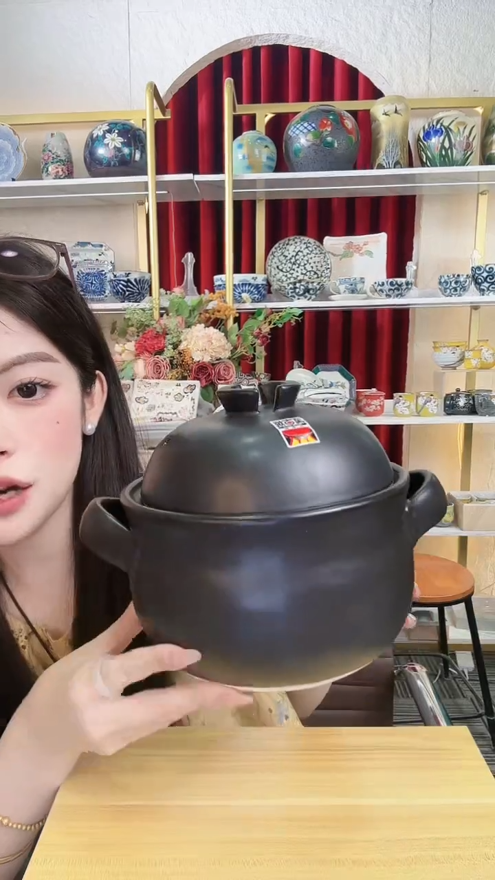 陶瓷日本进口万古烧土釜砂锅双盖3合一个