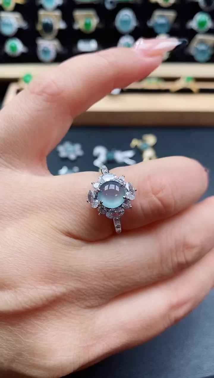 银S925镶嵌戒指翡翠1