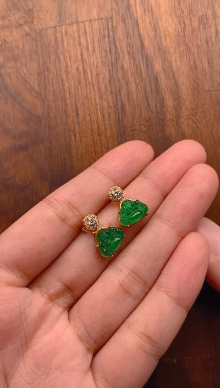 【闪购商品】翡翠耳饰银S925镶嵌佛公耳饰