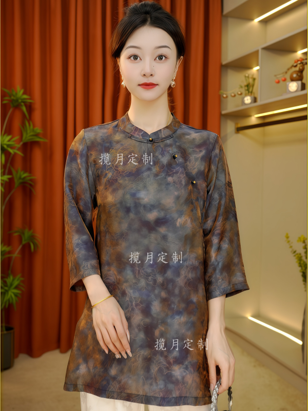 【初秋】2025新款女装上衣T恤新中式中国风秋季修身中袖时尚气质
