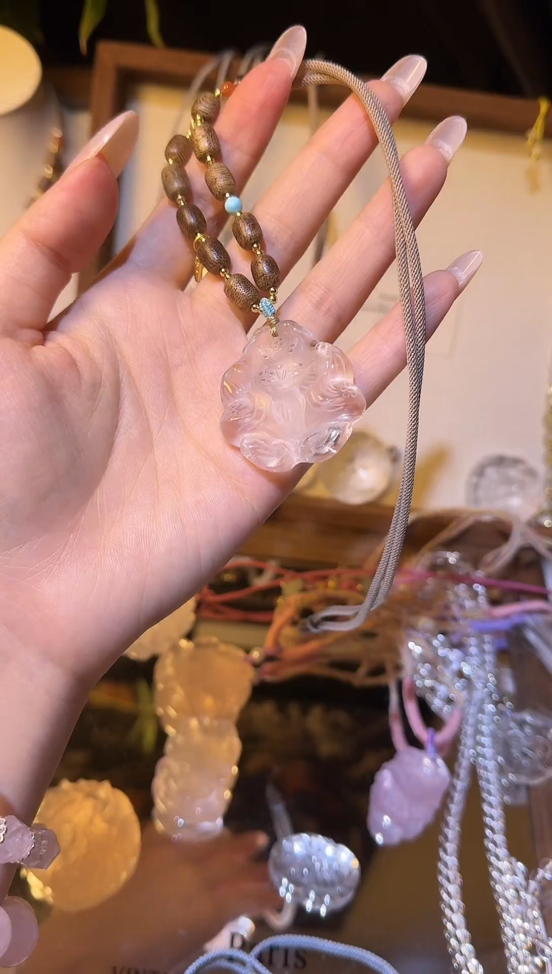 吊坠(赠链)未镶嵌水晶沉香木编绳白水晶美人狐