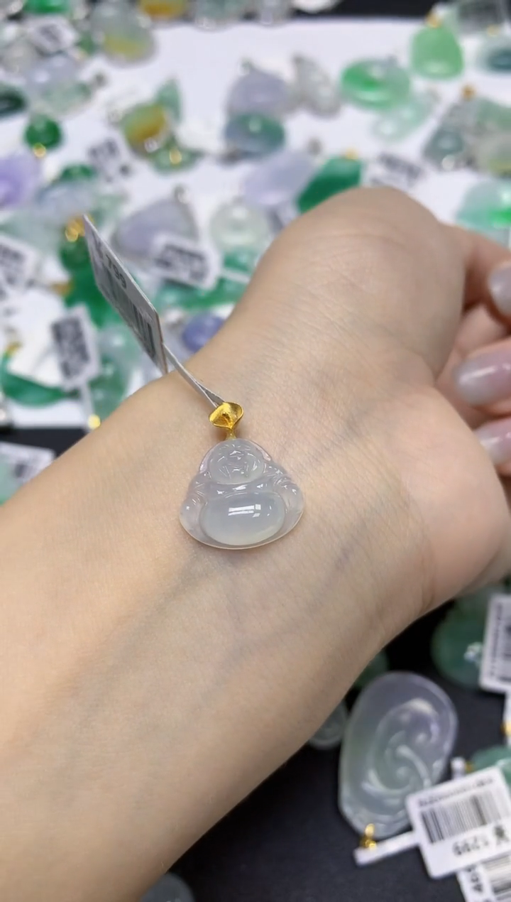 颈饰18K金镶嵌翡翠天然缅甸翡翠A货百元以上9元证书费自理