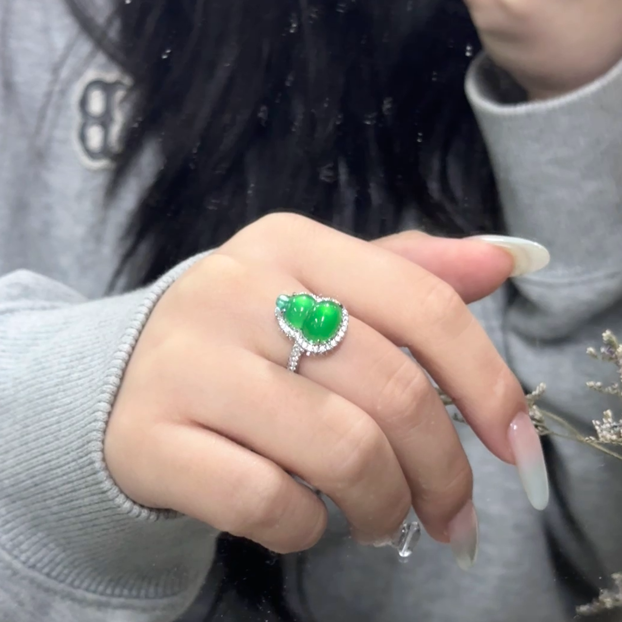 绿胖子冰清葫芦纯银戒指绿色玛瑙玉髓满星葫芦气质百搭经典