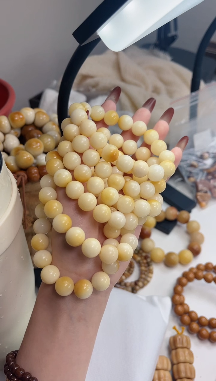手串菩提根/象牙果溏心蛋玉化圆珠12mm手串瑕疵不补