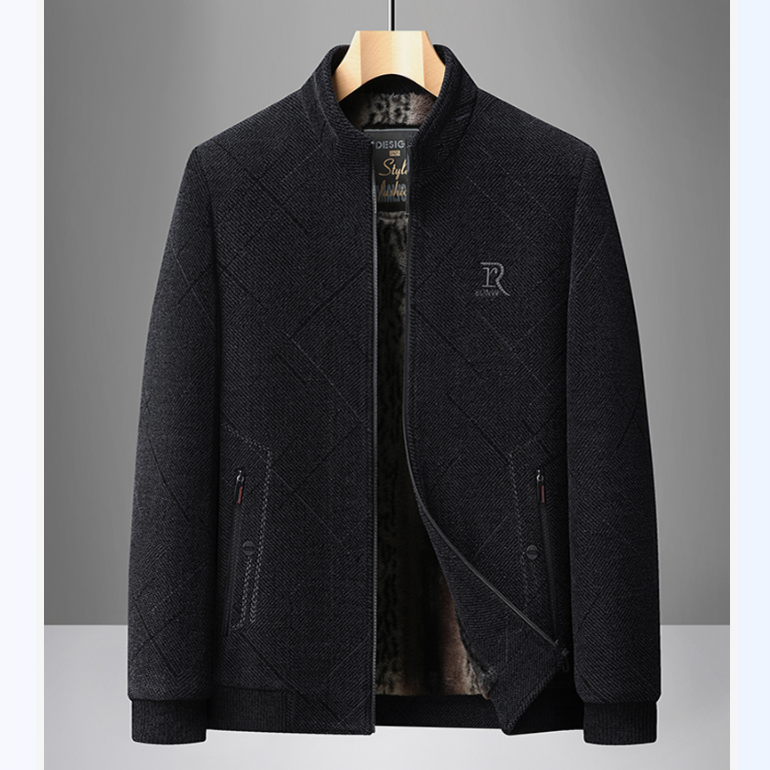 冬季爸爸装加绒外套中老年人加厚保暖毛呢棉服XX059