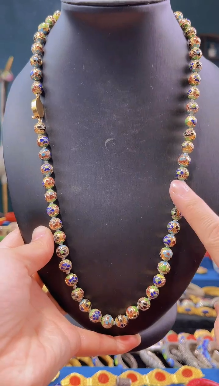 【闪购商品】非遗绝技 景泰蓝0.8项链 金地 深色