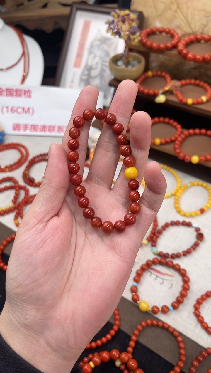 未镶嵌手串南红玛瑙玫红牛血红单圈蜜蜡QF-A492（多样性发一）