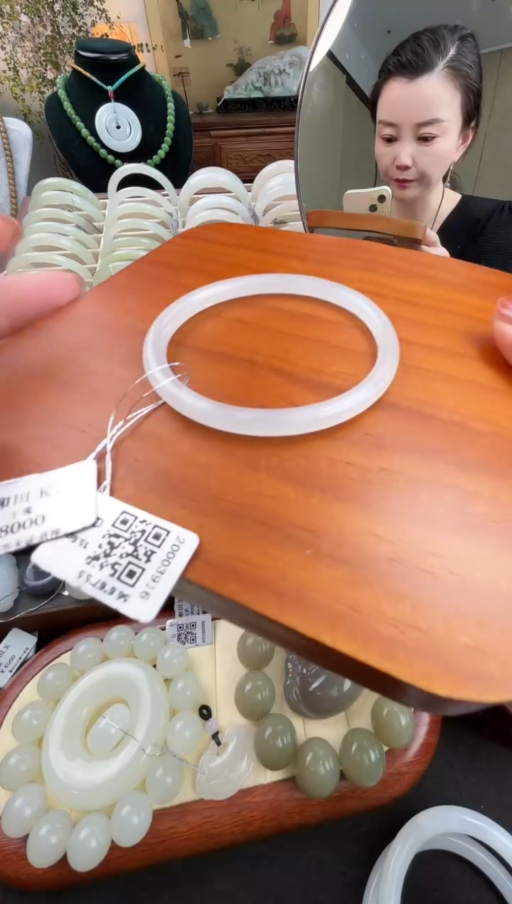 未镶嵌手镯和田玉白玉美人条圈口56.1条款6.2条厚6.3天然和田玉