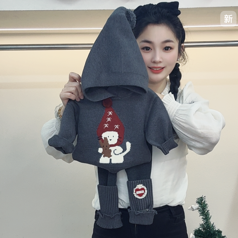 【现现】女宝宝套装秋冬季女宝宝加厚圣诞衣服洋气女孩新年冬装毛衣