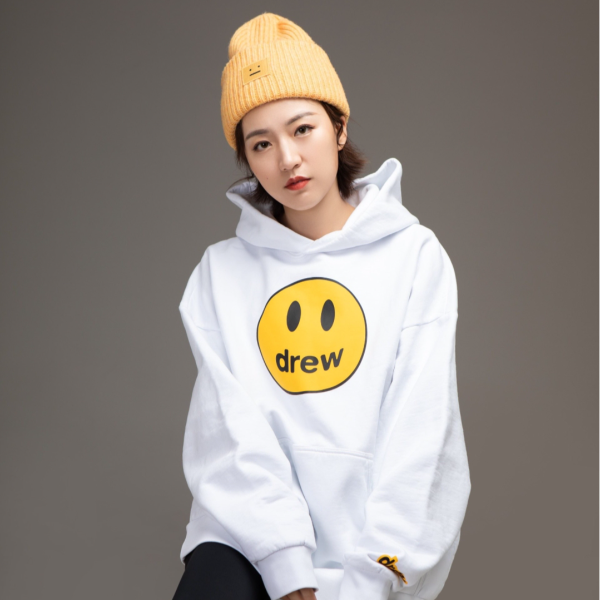高品质DREW CHO笑脸美式宽松纯棉男女情侣加绒毛圈连帽卫衣外套潮