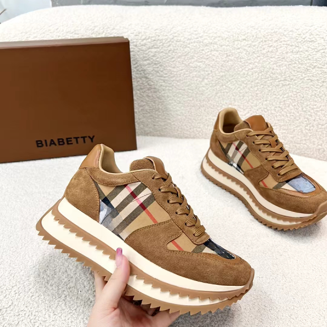 真皮时尚休闲百搭舒适松糕厚底老爹鞋阿甘鞋潮拼棕色女鞋复古潮鞋