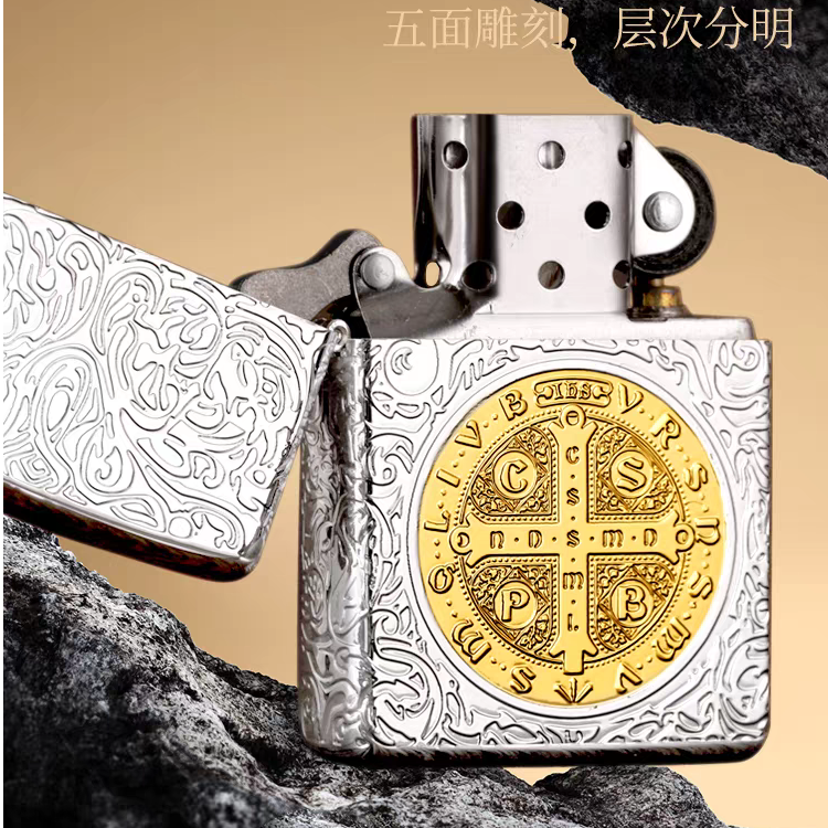 Zippo打火机包银鎏金盔甲康斯坦丁五面精雕DYJ1