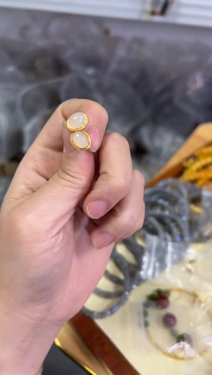 【闪购商品】和田玉耳饰银S925镶嵌和田白玉银镶嵌耳钉[0071]