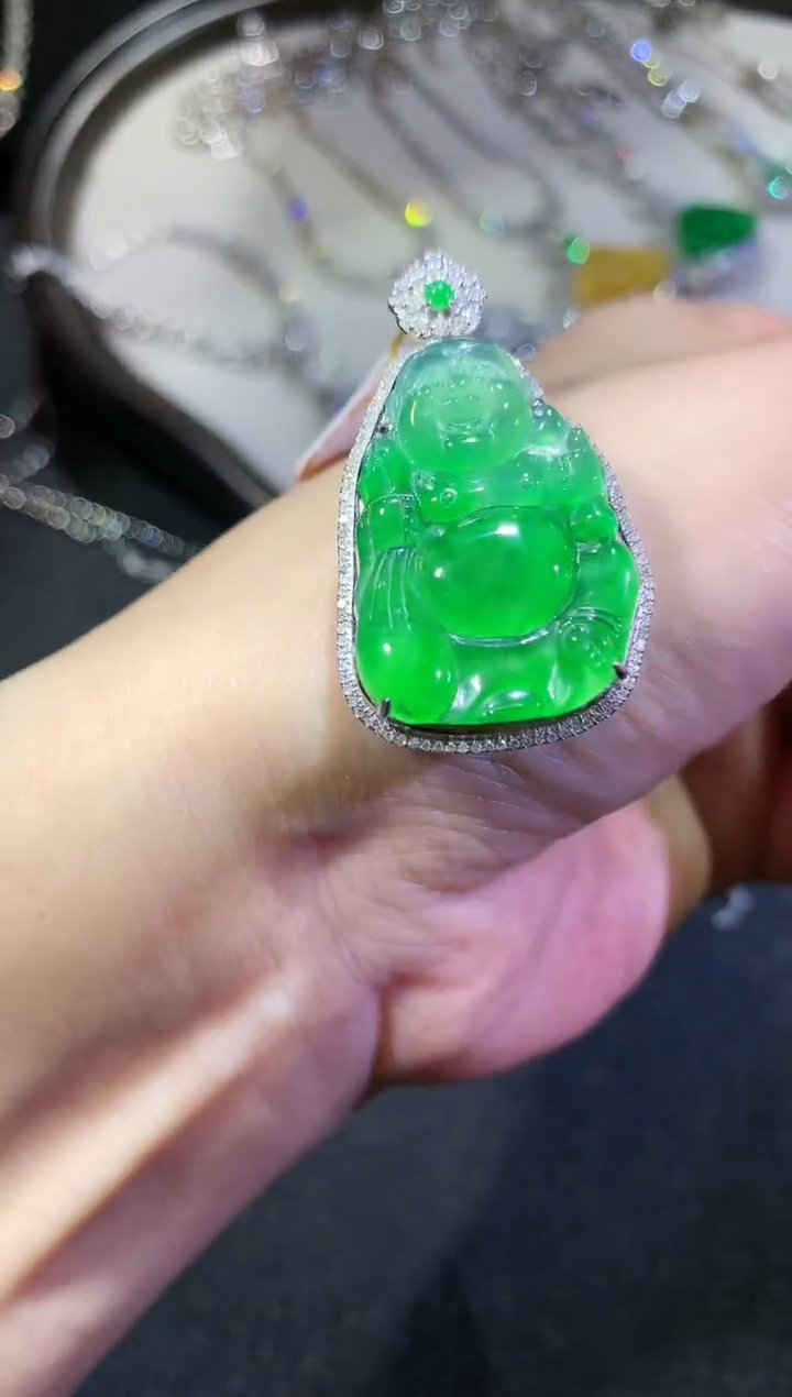 【闪购商品】翡翠吊坠(不含链)18K金镶嵌58-布袋佛