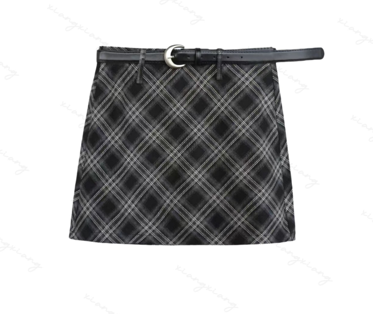 高腰格子半身裙8821