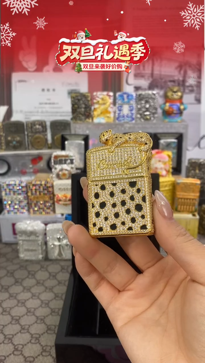镜面ZIPPO满钻金钱豹
