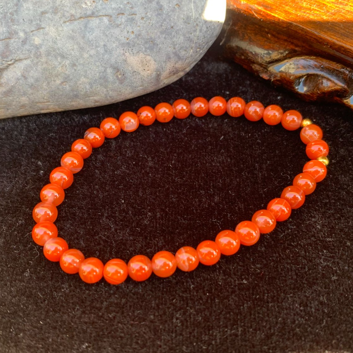 保山原矿无优化南红5mm官坡锦红单圈手串（有纹慎拍）