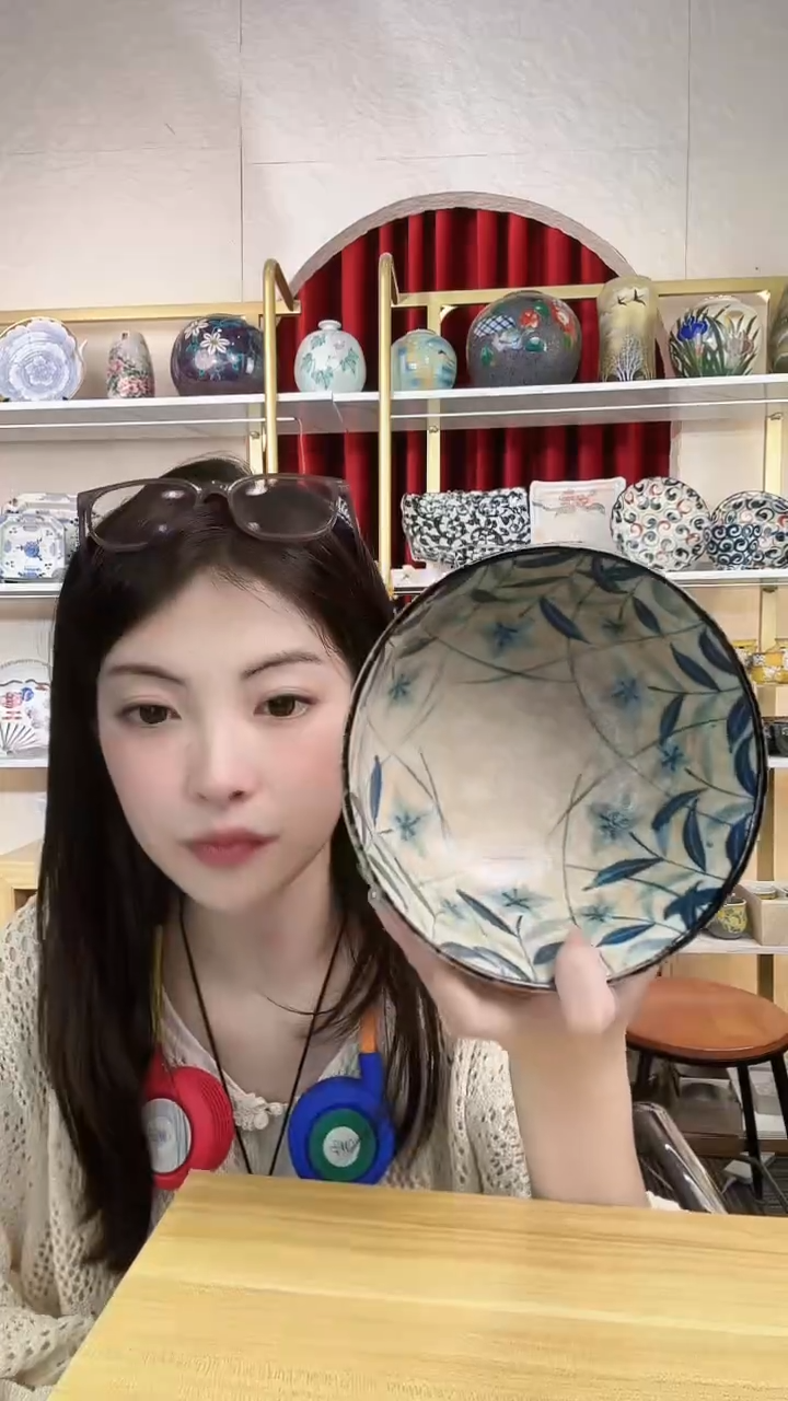 陶瓷黄泥桔梗17cm面碗两个