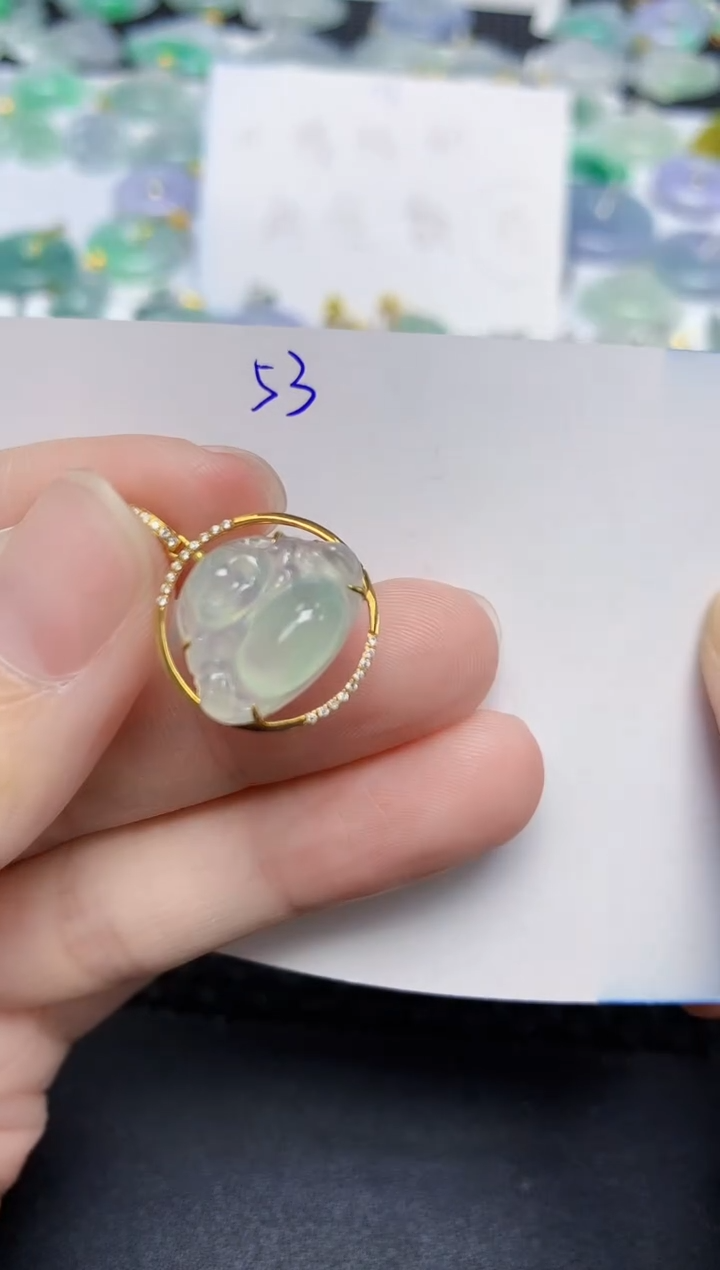 颈饰18K金镶嵌翡翠天然缅甸翡翠A货翡翠百元以上9元证书费自理