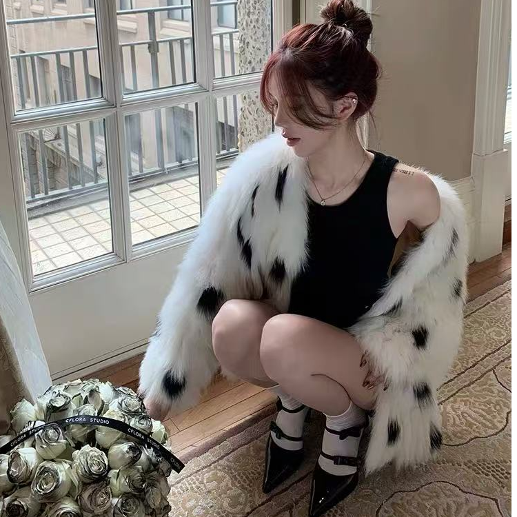 DOUSHEHUI   风的花语狐狸毛编制皮草服饰外套