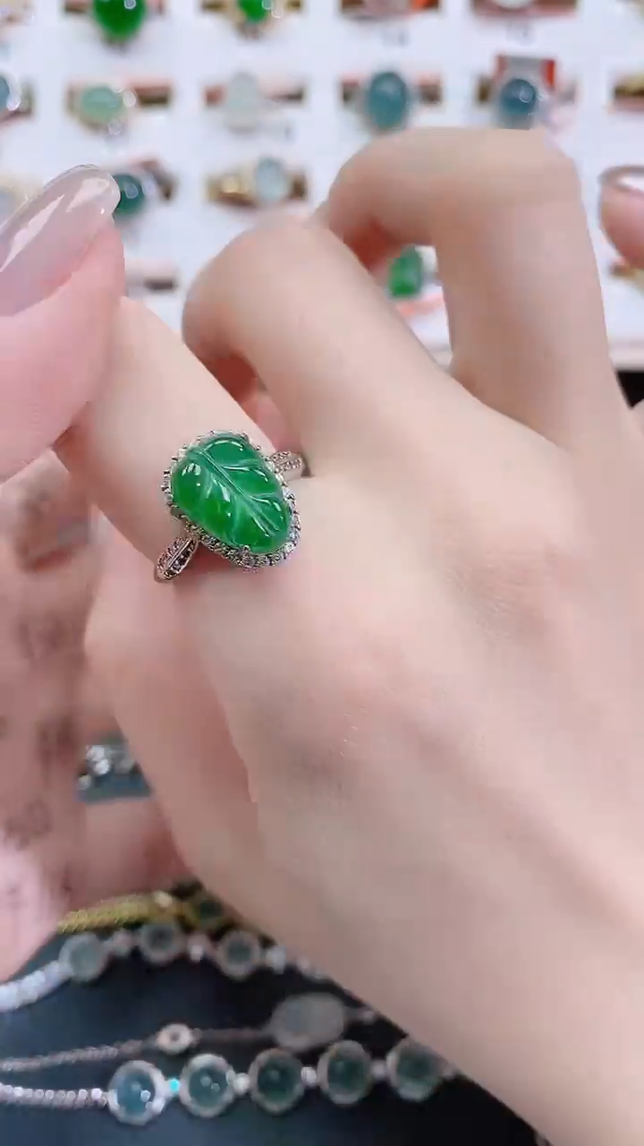 银S925镶嵌戒指翡翠天然翡翠